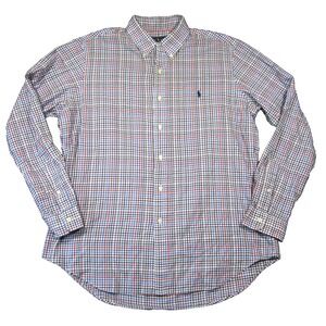 Ralph Lauren Shirt Men L Blue Gingham Plaid Button Down Navy Pony Classic Preppy